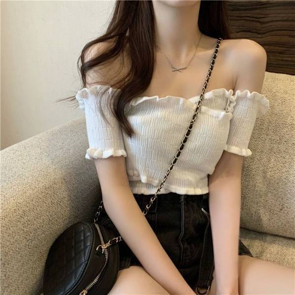 Off-shoulder blusar One-line axelhals VIT white