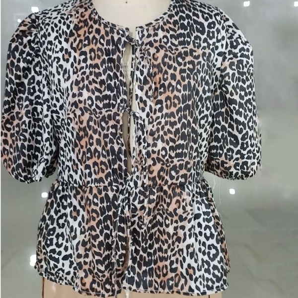 Leopard Print Skjorta Kortärmade Toppar LEOPARD PRINT XL Leopard Print XL