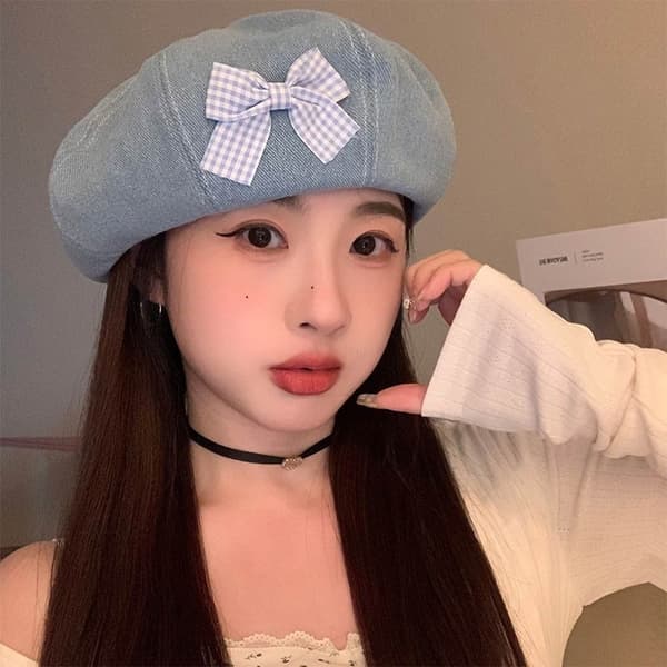 Denim Baskerhatt Målarhatt BLÅ ROSETT blue bow-bow