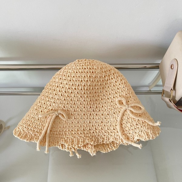 Bow Knot Beach Hat Sammenleggbar Bøttehatt BEIGE BEIGE Beige