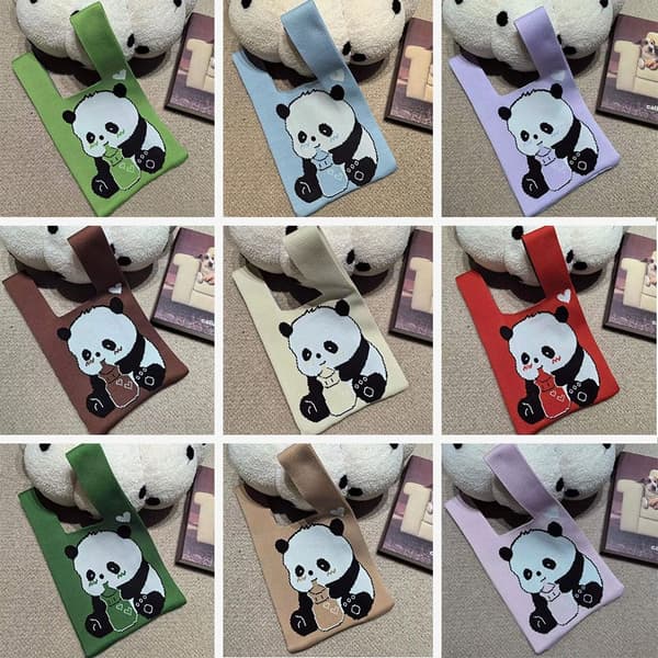 Panda Strikket Håndleddsveske Damevesker BLÅ blue