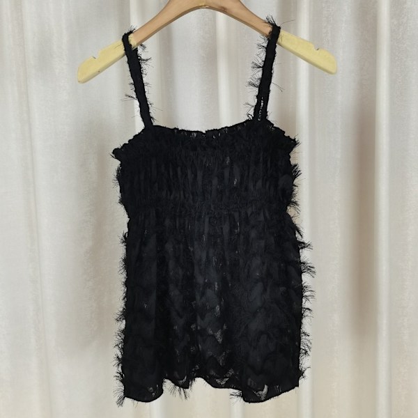 Top med kvaster, sort Black