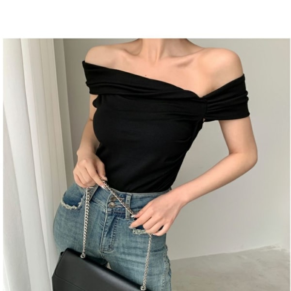 Off Shoulder T-skjorte Sexy topper SVART L Black L