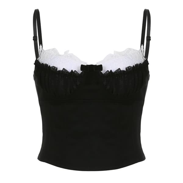 Dame Top Sløjfe Stropløs Camisole SORT M Black M