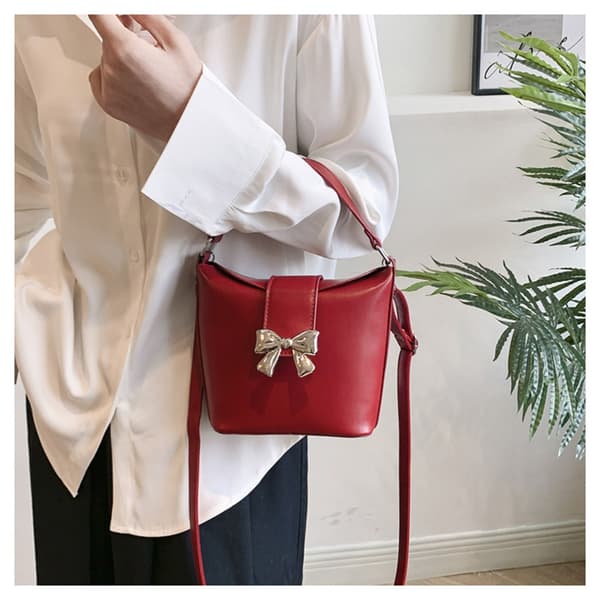 Bow Handväska Bucket Bag VIT White