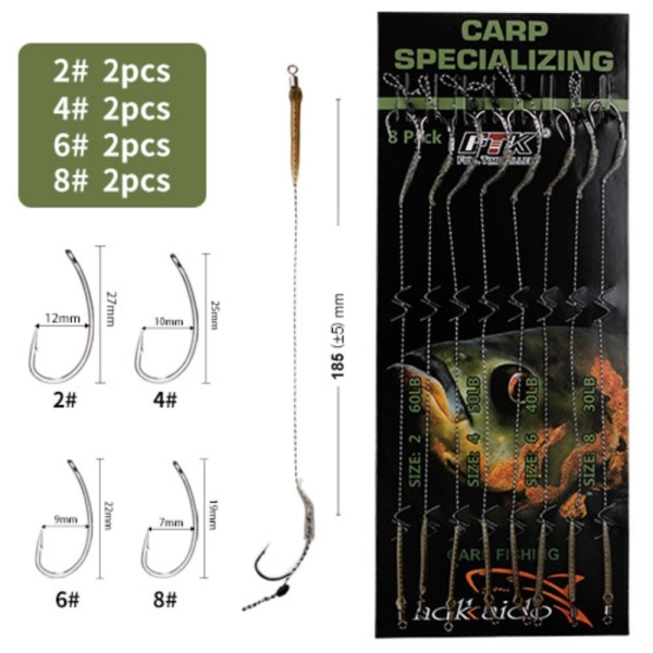 6-8 stk Karpefiske Ferdig Krokleder Karpefiskekroker 8pcs WBLB Mix Size