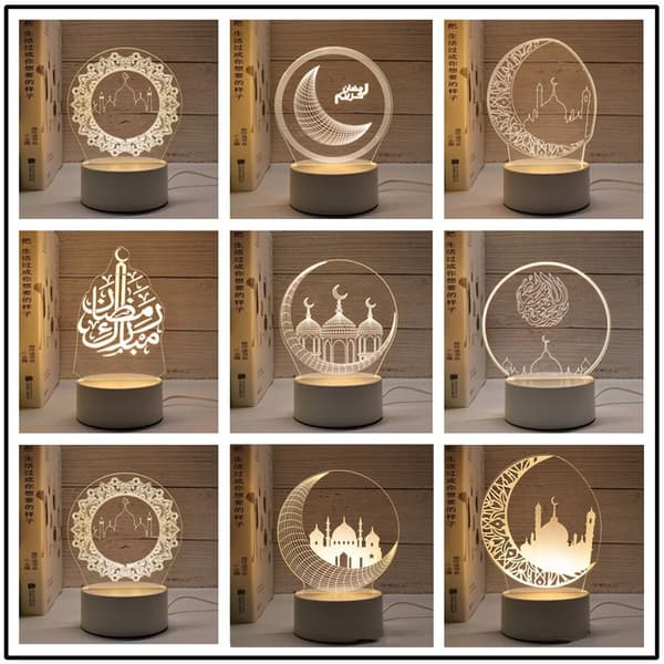 Eid Mubarak Dekor Ramadan Akryl Nattlys 3D LED Lys K
