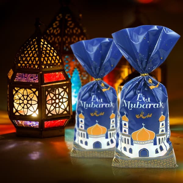 50 stk Eid Mubarak Gaveposer Plastpose SVART