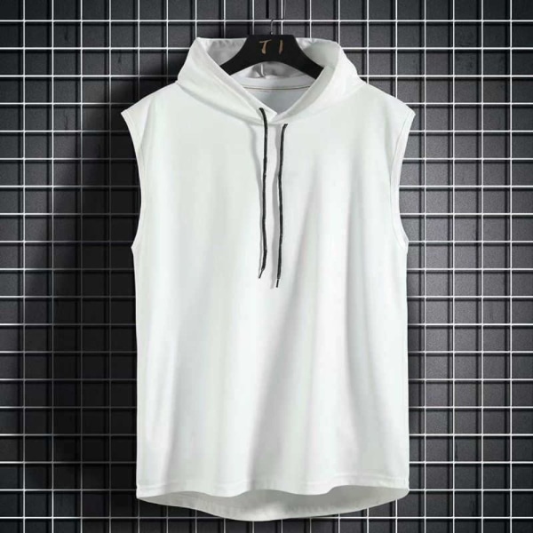 Mænd Gym Ærmeløs Hættetrøje Fitness Hættetrøje Vest HVID 2XL white 2XL