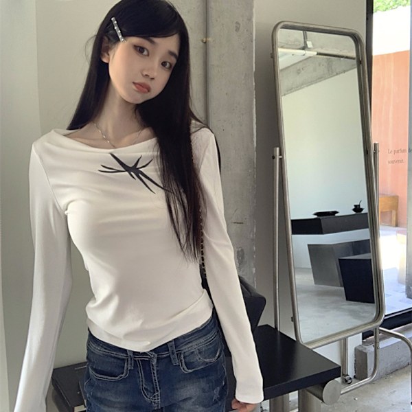 Långärmad T-shirt Vintage Hottie Cropped Toppar SVART M Black M