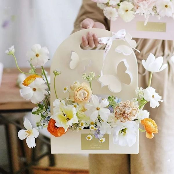 Foldbar Blomsterkasse Buket Indpakningsboks GUL ELLIPTISK Yellow Elliptic-Elliptic
