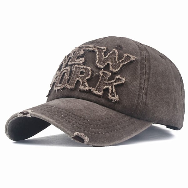 Broderi Baseball Caps Distressed Hole Faded Hats KAFFE coffee