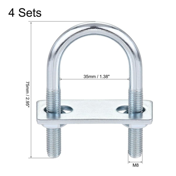 4st runda U-bultar Rund böjd U-klämma 4 SETSM8X25X90 M8X25X90 4 SetsM8x25x90