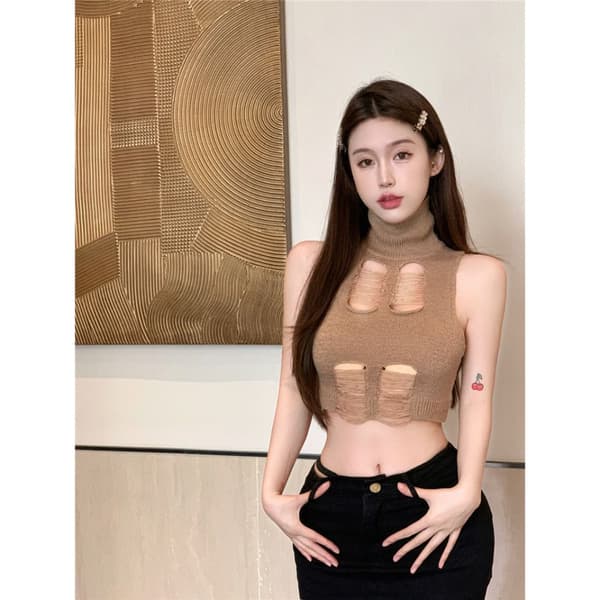 Hæklet Vest Crop Top SORT Black