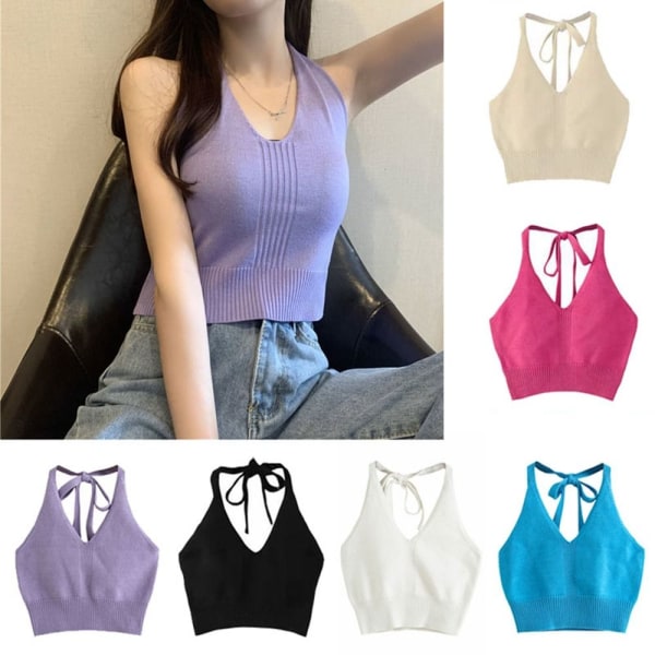 Strikkede Crop Tops Sexy Tank Top FARGE 2 FARGE 2 Color 2