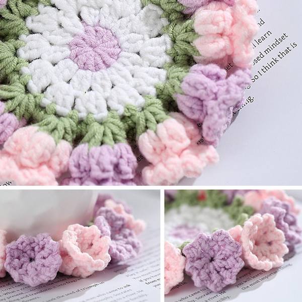 Virkattu Flower Coaster Meheväkasvien ruukkualustanko PINK Pink