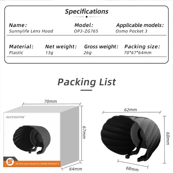 Linssin vastavalosuoja Lens Sunshade