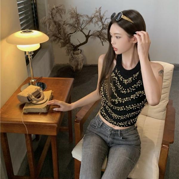 Stickad Sling Tank Top APRIKOS Apricot