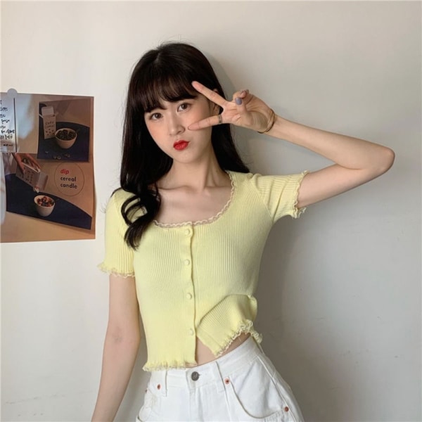 Spets T-shirt Crop Top VIT White
