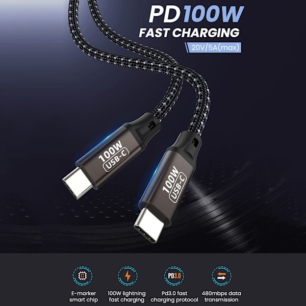 USB C till USB Typ C-kabel Datalinje 1,5M 1.5m
