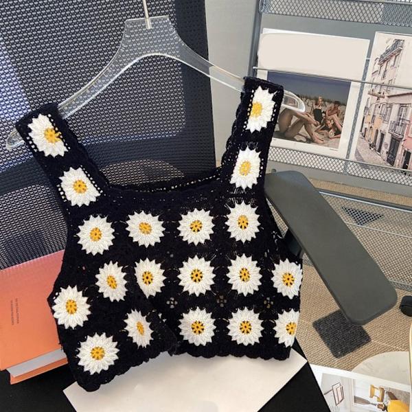 Hul ærmeløs Suspender Sweet Crochet Vest SORT 1 1 black 1-1