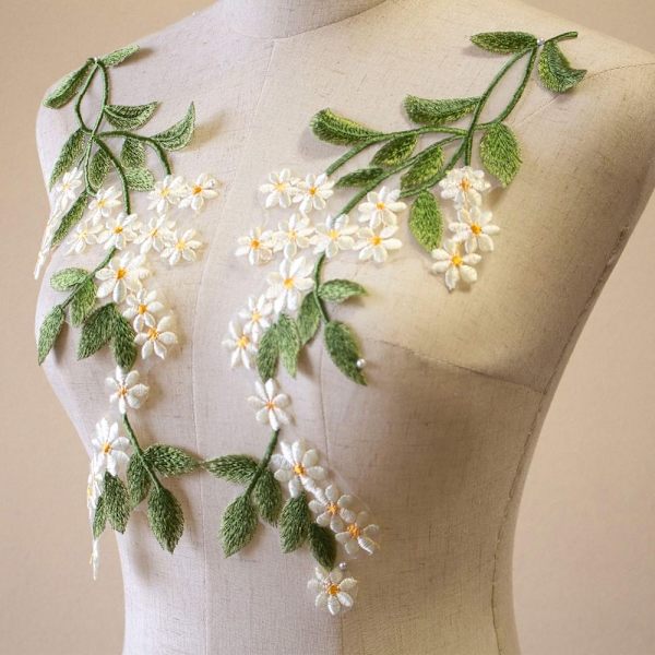 Gröna blad Blommor spetsapplikationer broderi trälappar