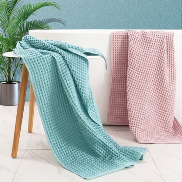 Bomulds Vaffel Badehåndklæde Ensfarvede Håndklæder LYSERØD light pink
