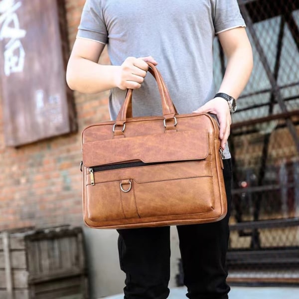 Män Portfölj Business PU Messenger Bag MÖRKBRUN Dark Brown