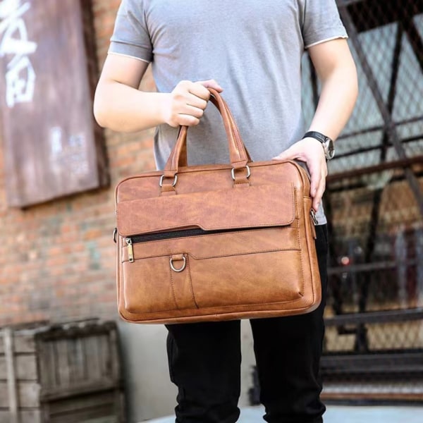 Mænd dokumentmappe Business PU Messenger Bag SORT Black