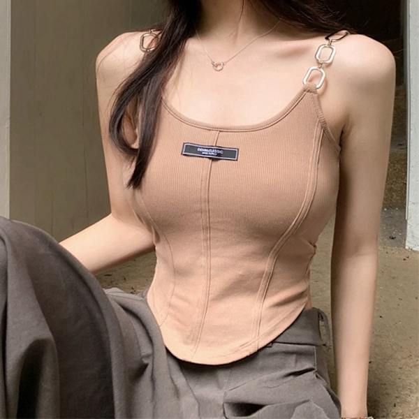 Bokstavutskrift Crop Tops Sexy Tank Top KHAKI khaki