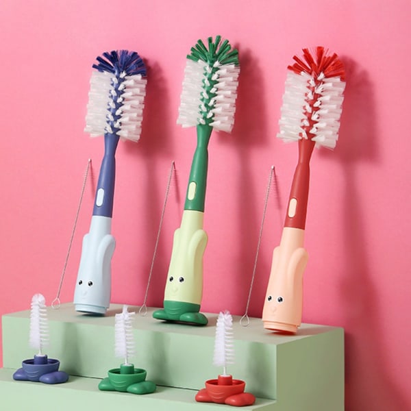3-delt Sutteflaskebørste Sæt Baby Silikon Kop Sutteflaske Silicone Brush Blue
