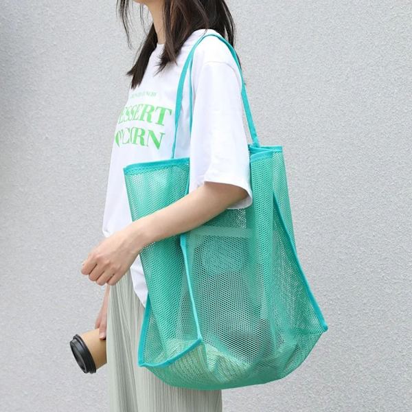 Transparent Mesh Bag Strandtaske MØRKEGRØN STYLE1 STYLE1 dark green style1-style1