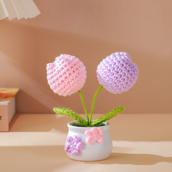 Virkad stickad blomkruka Tulpanväxter i krukväxt 6 6 6