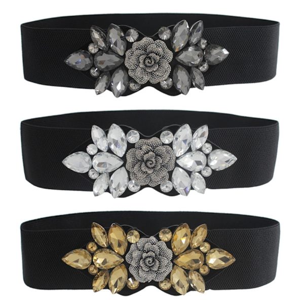 Rhinestone elastisk linning Bælte SORT Black