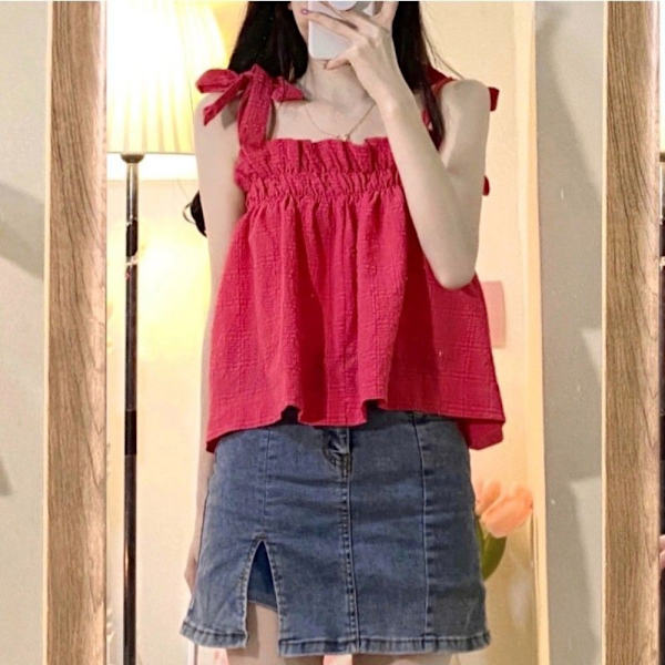 Sexig Sling Sleeveless Linne Kort Topp