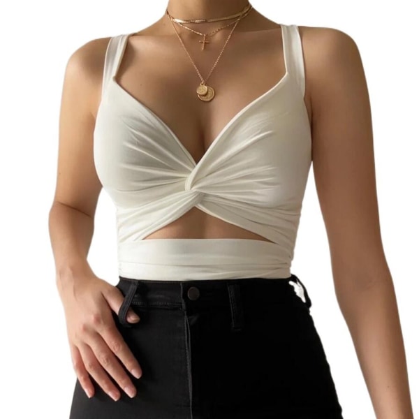 Ermeløse korte crop topper SVART L Black L