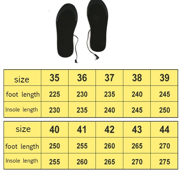 Feet Heater Shoe Innersåle USB Elektrisk oppvarmede innleggssåler 40-46 40-46