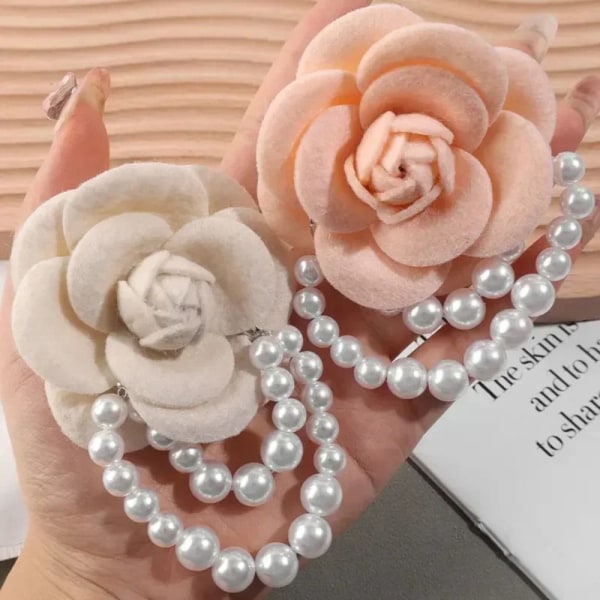 Camellia Flower Broche Pins Pearl Tassel Corsage GRÅ grey