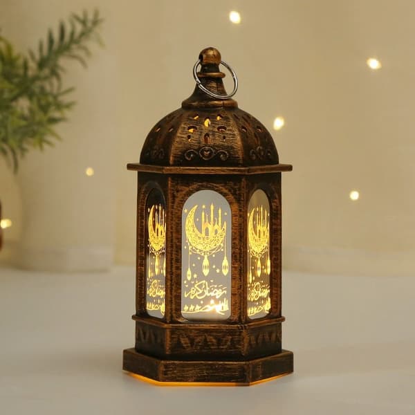 EID Mubarak Lys Ornament Bærbar LED Palads Lanterne White