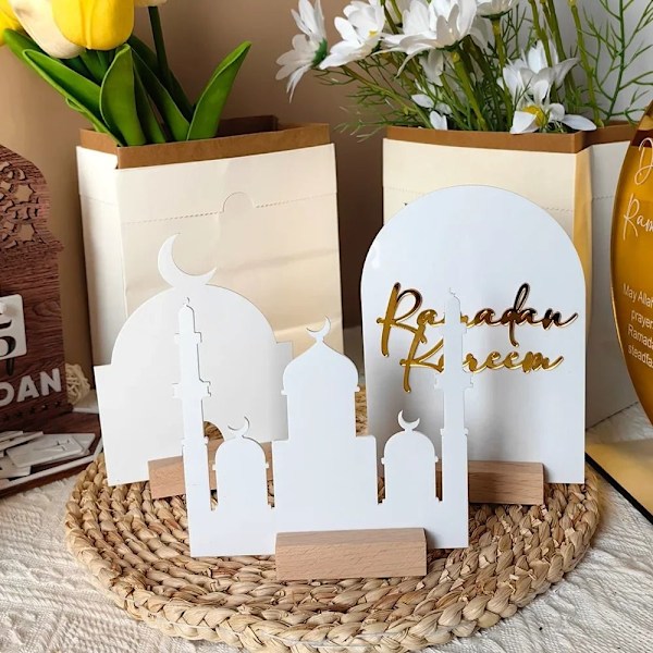 3 Stk/sett Ramadan Borddekorasjon Borddekor Eid Mubarak 3Pcs/set