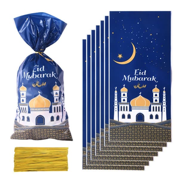 50 st Eid Mubarak Presentpåsar Plastpåse SVART