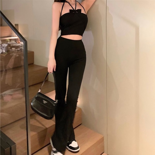 Dame Camisole Suspender Vest Tank Top Black