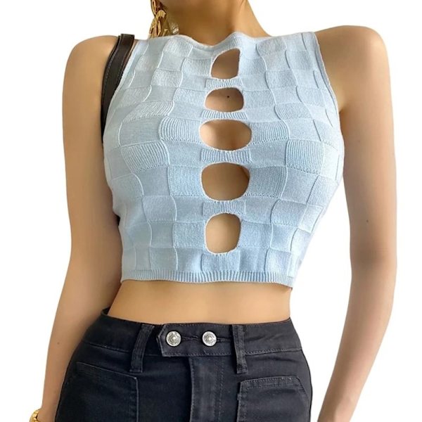 Hollow-Out Tank Tops Sexy Camisole BLÅ Blue
