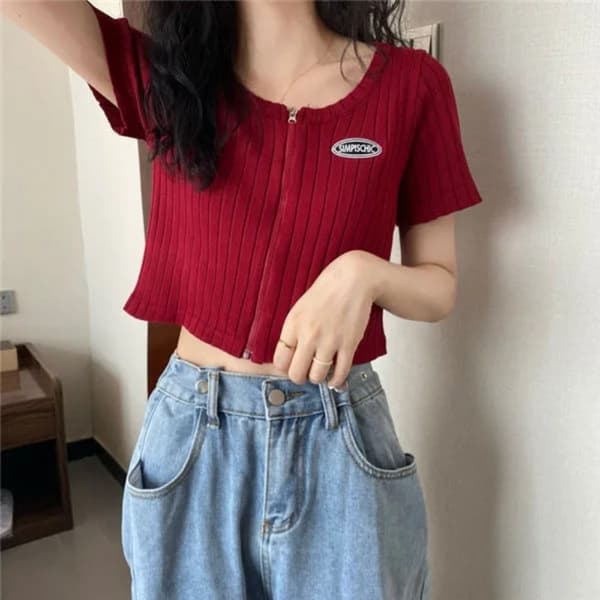 Stickad Tröja Crop Top SVART black