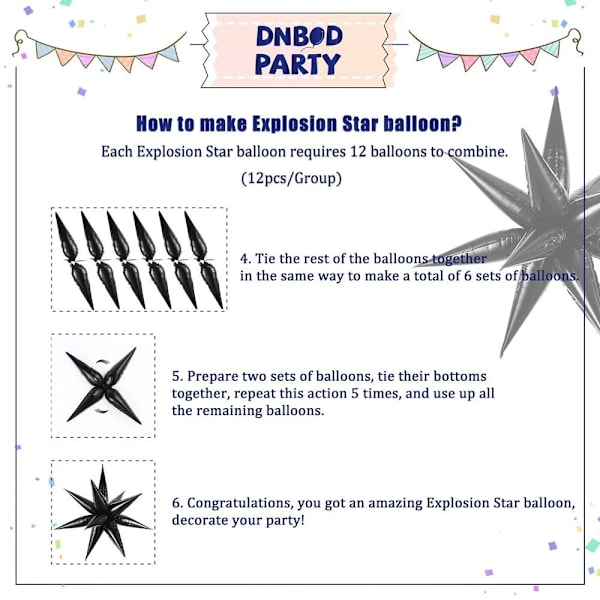 12 stk Explosion Star Ballon Starburst Balloner SORT black