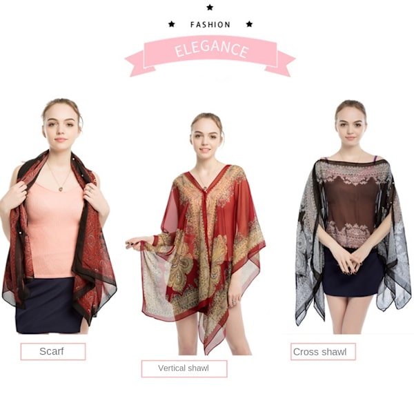 Beach Shawl Chiffon Bluse SVART&GRÅ Black&Grey