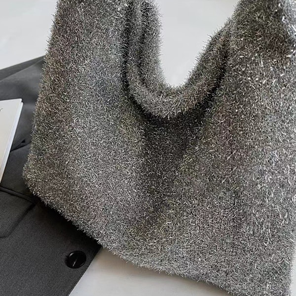 Virkattu Kangaskassi Olkalaukku HARMAA Grey