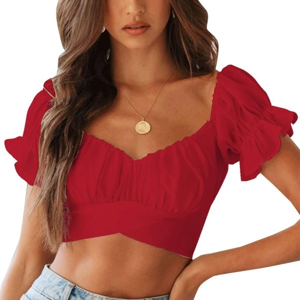 Lyhythihaiset Crop Topit PUNAINEN L Red L