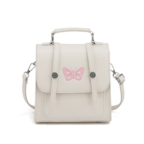 Broderi Fjärilshandväska Flickryggsäckar VIT white