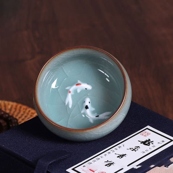 Longquan Celadon Porslinstekopper Guldfisk Tekoppsskål D D D
